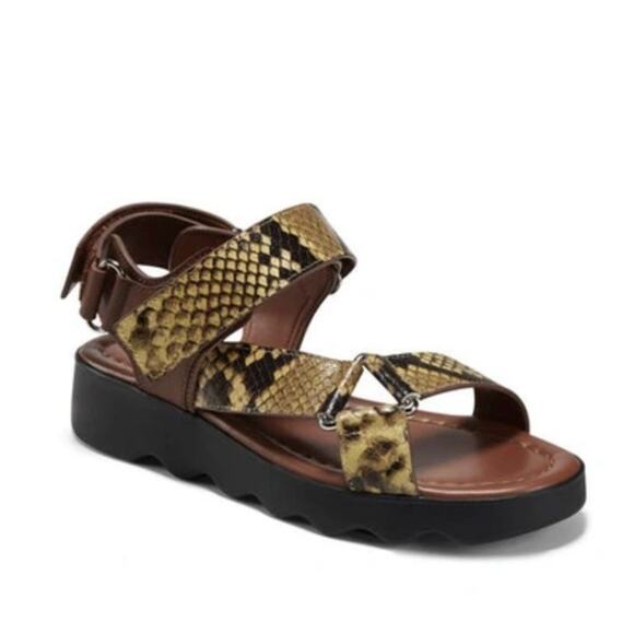 Aerosoles Snake Print Wave Yellow Ankle Strap Sandal Sz 7.5 - Picture 1 of 5